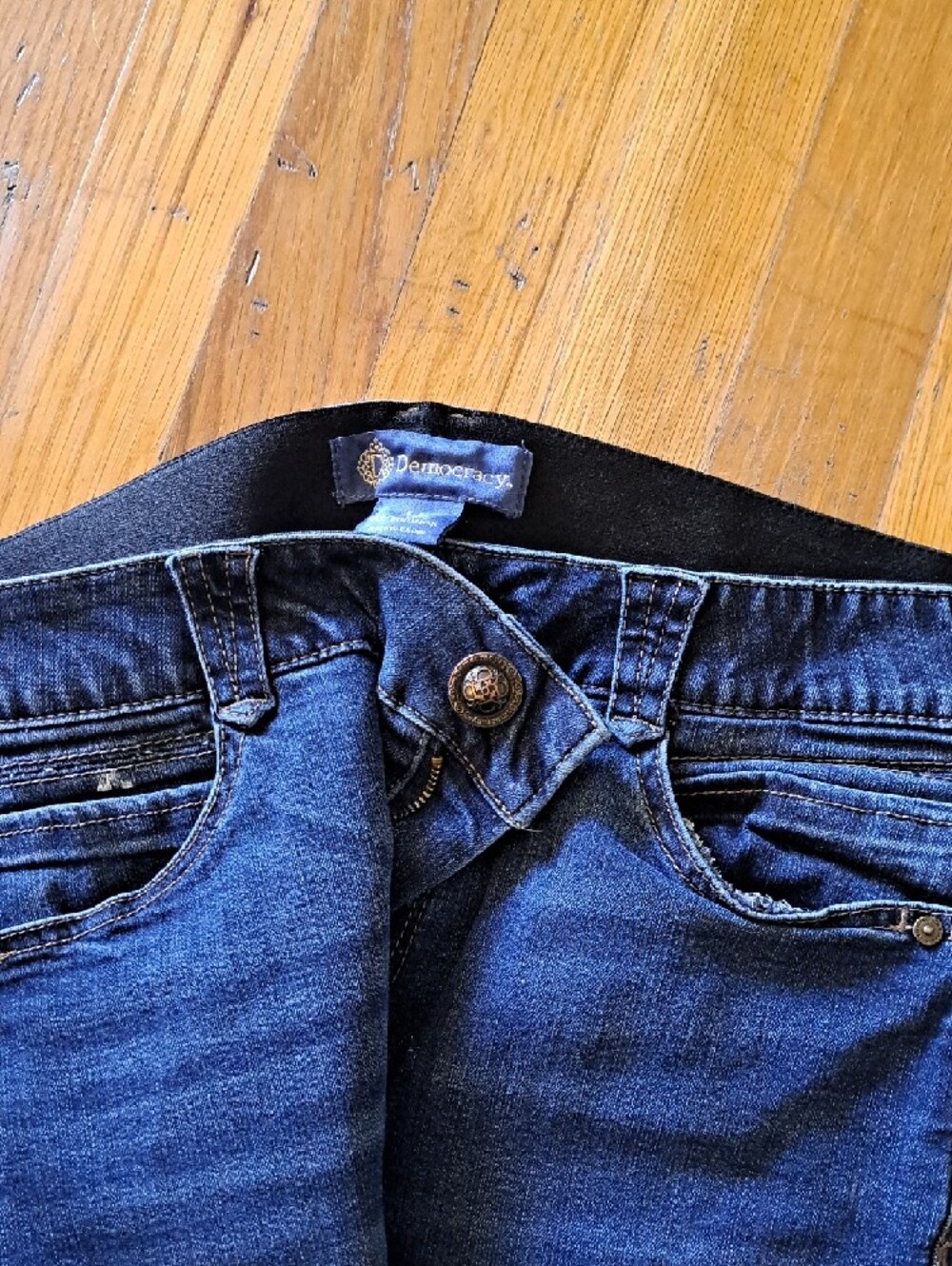 Democracy Dark Blue Denim Jeans with Gold Logo Detail - Picture 2 of 5